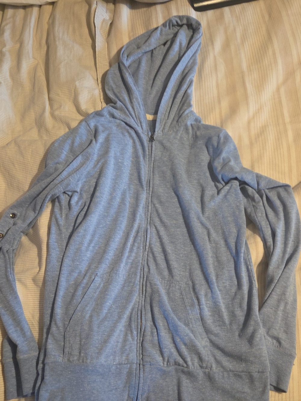 GAP Women's Heather Light Blue Zip-Up Hoodie
